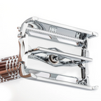 Twist-to-Open Butterfly Razor – stainless steel safety razor - close-up
