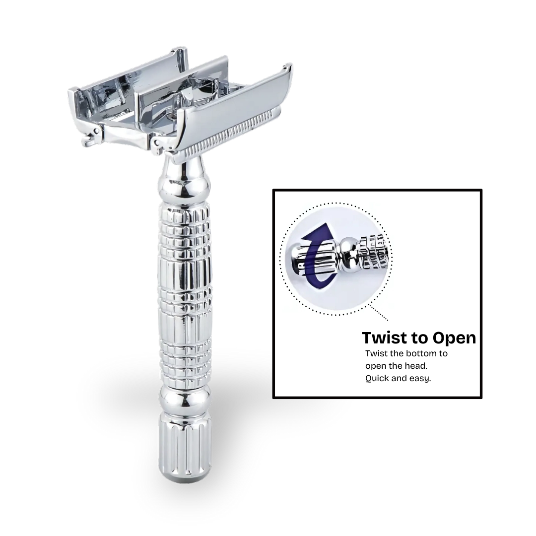 Twist-to-Open Butterfly Razor – stainless steel safety razor