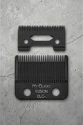 My-Blades Fusion DLC+ replacement clipper blade set displayed in exploded view showing upper and lower cutting blades on textured dark background.