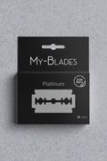 My-Blades Platinum razor blades 20-pack labeled “Extra Gentle” in black packaging for smooth and comfortable shaving.