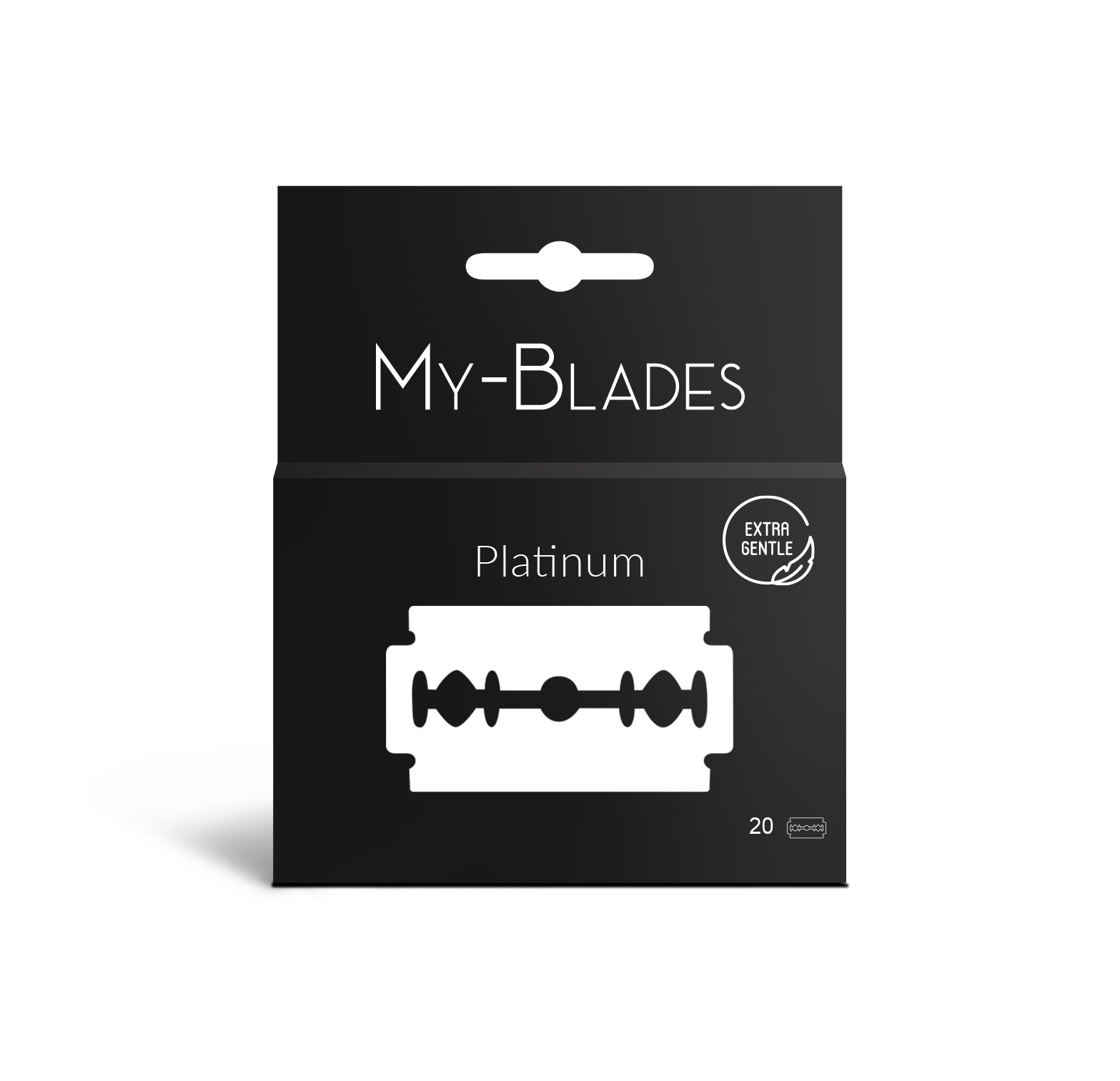 My-Blades Platinum double edge razor blades 20 pack in black box packaging. Extra gentle and premium German steel for a close, comfortable shave.