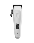 Top view of the Tensor 1 White Edition AI-powered professional hair clipper showing its ergonomic matte-white body and precision-engineered blade design.